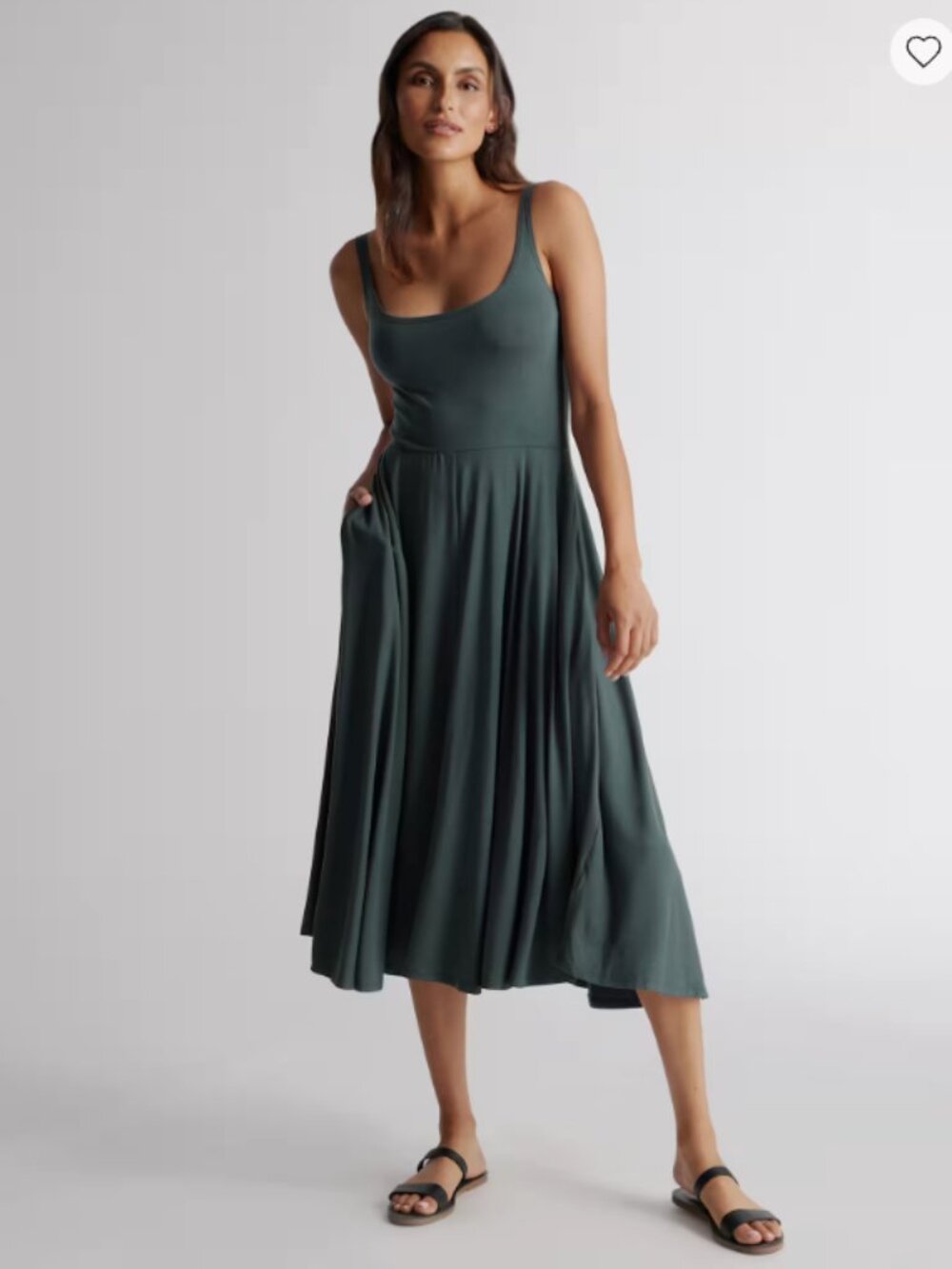 Quince Tencel Jersey Fit & Flare Dress in Dark Olive Granola Girl Flowy Boho M